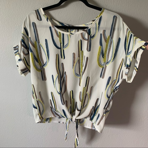 Tops - Grifflin Paris Cactus Print Tie Front Top